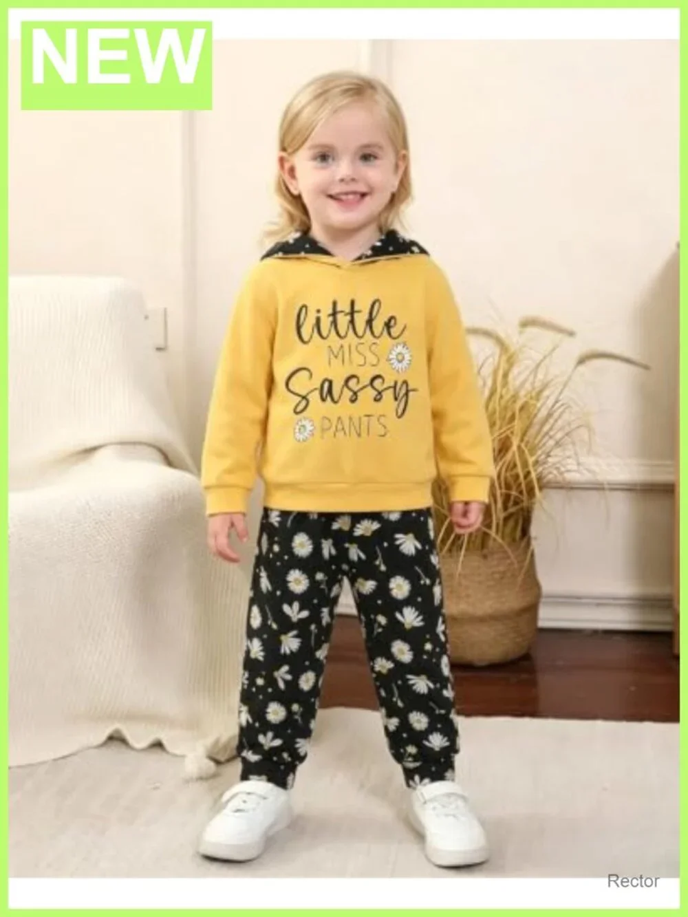 Toddler Girls Long Sleeve Hooded Sweatshirt & Floral Pants Set 1-6T